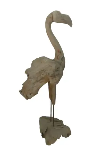 Product image of the product “Flamingo, made from teak root pieces, about 1,10 mtr high-. 2 Parts, metall feet. ”